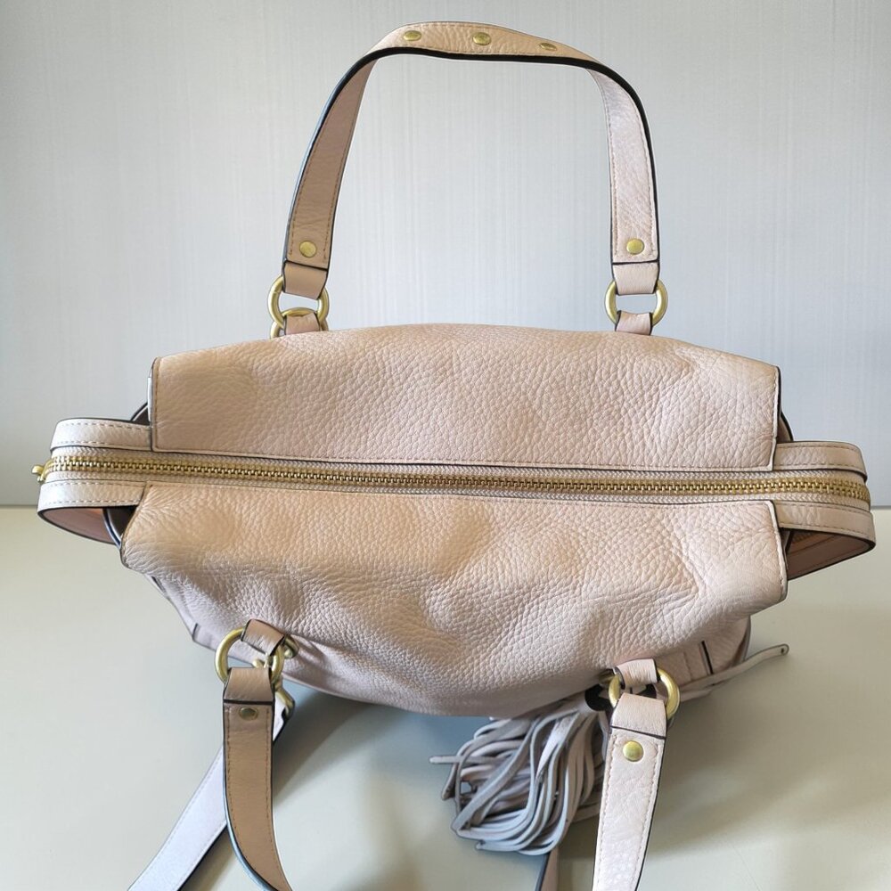 Cole Haan Blush Pink Pebbled Leather Tassel Satchel Crossbody Bag Gold Hardware - Picture 14 of 16